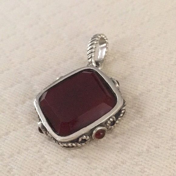 BARSE Sterling Silver Rope Embellished Red Carnelian Pendant - Picture 3 of 11